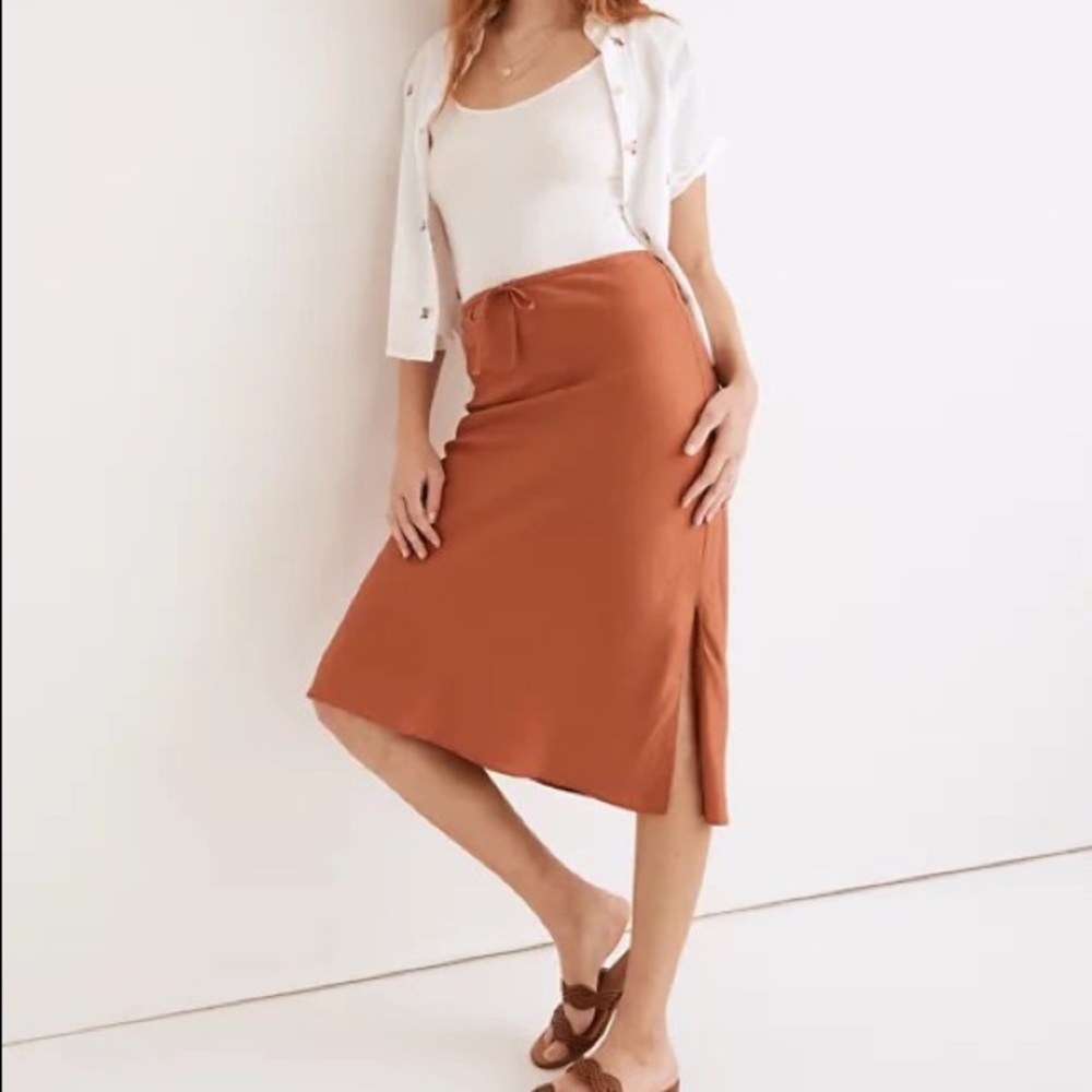 Madewell Linen-Blend Drawstring Midi Slip Skirt